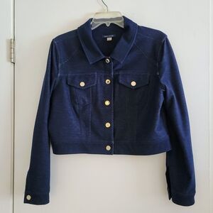 Tommy Hilfiger Navy Tailored Cropped Jacket with Silver Buttons - Large